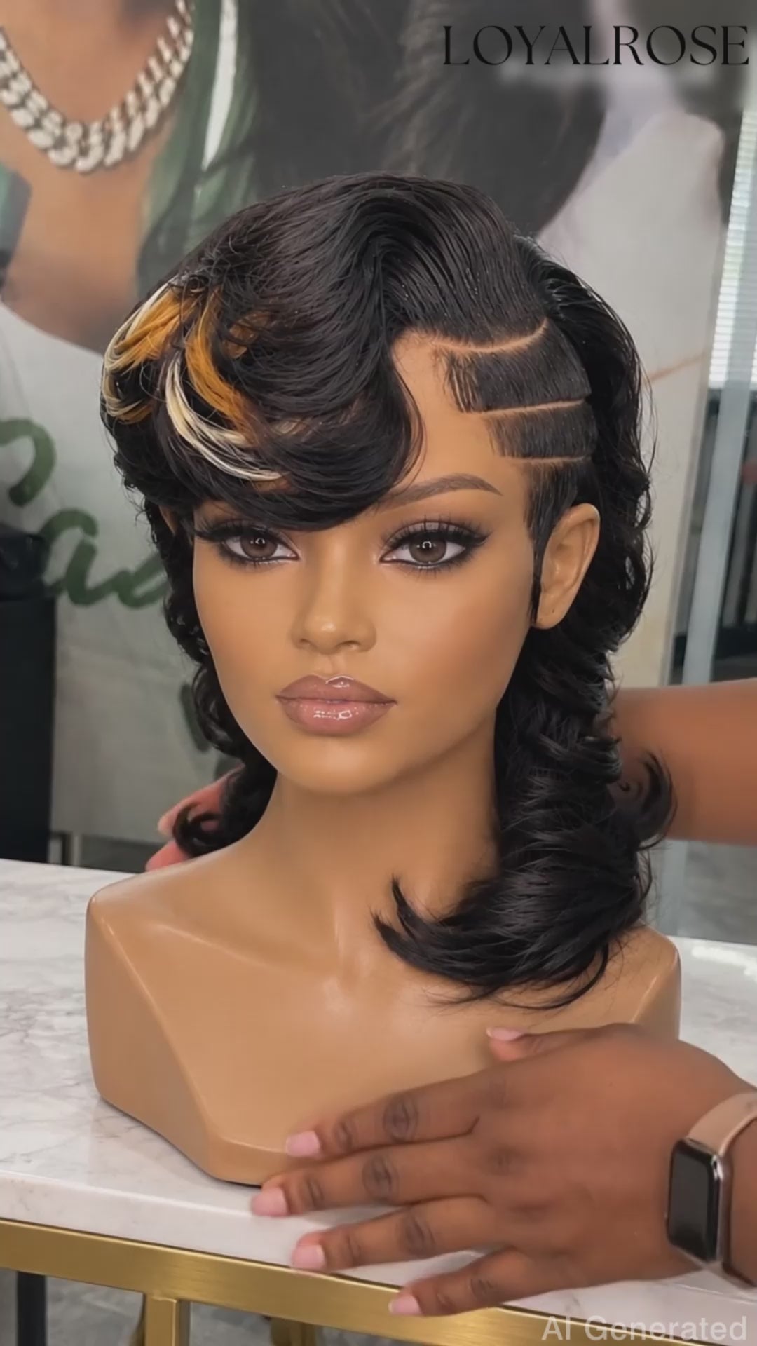 Loyalrose Bob wig frontal lace 13*6 Side part Black color with highlighted bangs without glue Side shaved line+Asymmetrical Layered style