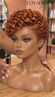 Loyalrose Pixie Wig Curly Copper Side part lace 13x4 Glueless 100% Human Hair