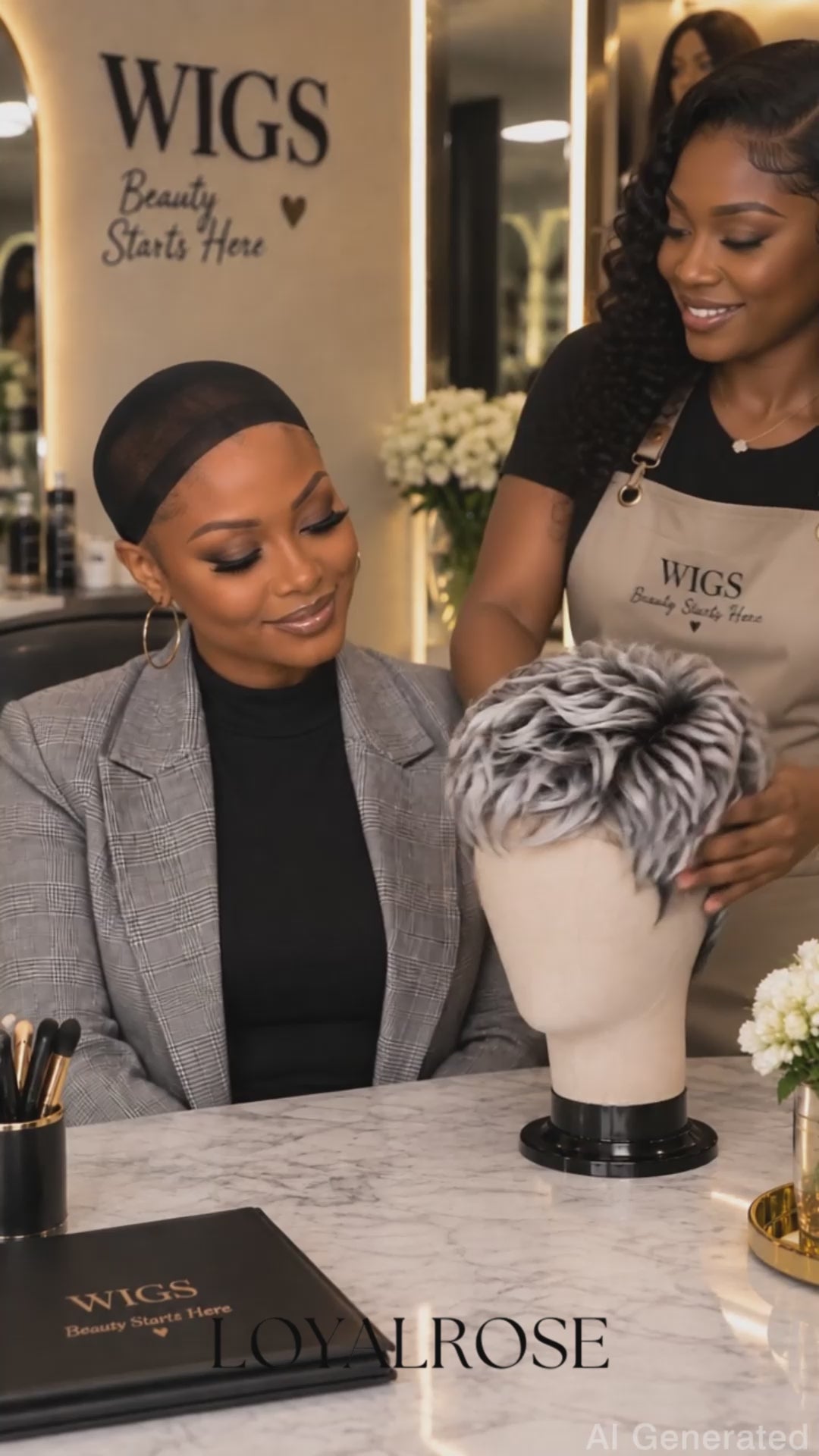 Loyalrose Pixie wig short cut Straight Salt & pepper machine made Glueless 100% Human Hair style 3