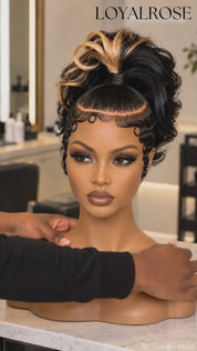 Loyalrose Pre-styled wig Body wave+finger wave lace front 13*6 Black mix blond color without glue with ponytail
