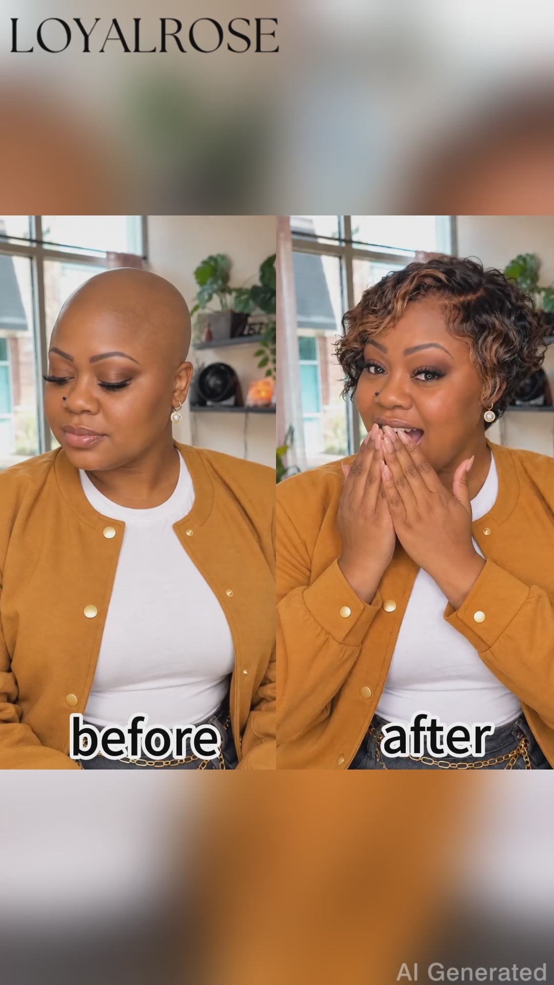 Loyalrose Bob Wig Loose Curly Black mix brown color Side part lace 13x4 Glueless 100% Human Hair