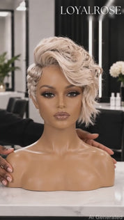Loyalrose White Pixie Side part Wig Loose curly 13x4 lace Glueless 100% Human Hair