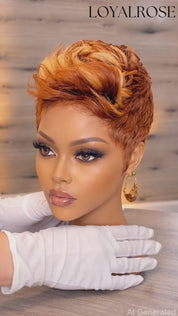 Loyalrose Pixie Wig Straight Copper mix blond color Free part Fluffy lace 13x4 Glueless 100% Human Hair