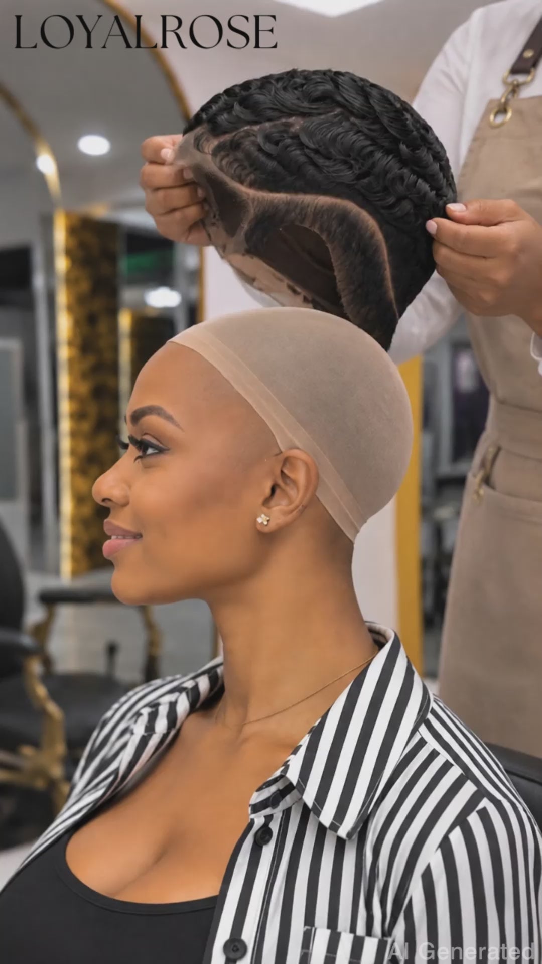 Loyalrose Pixie wig finger wave 6 inches Black 100% human hair Glueless with Full lace TWA with Fade and Hard Part style 29