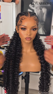 Loyalrose Pre-styled wig Free part Full lace Black color without glue with 2 Long braided