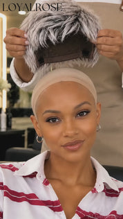 Loyalrose Pixie wig short cut Straight Salt & pepper machine made Glueless 100% Human Hair