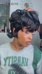 Loyalrose Black color Layered Mullet Wig 100% human hair Glueless Machine Made style 3