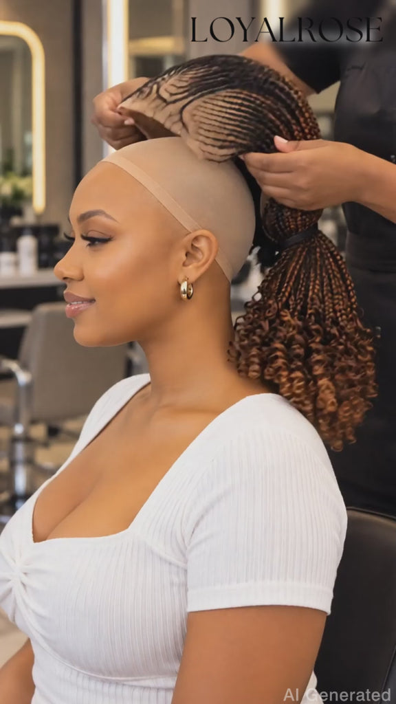 Loyalrose Braided Wig Video - 360 Degree View of Glueless Cornrow Ponytail
