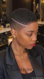 Loyalrose Pixie wig Afro Lowcut 6 inches Black 100% human hair Glueless with Full lace TWA with Fade and Hard Part style 41