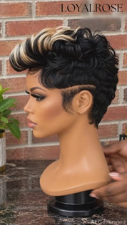 Loyalrose Pixie straight wig Black mix blond glueless Free part Frontal 13x4 lace 100% Human Hair Voluminous Crown style