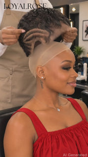 Loyalrose Pixie wig finger wave 6 inches Black 100% human hair Glueless with Full lace TWA with Fade and Hard Part style 34