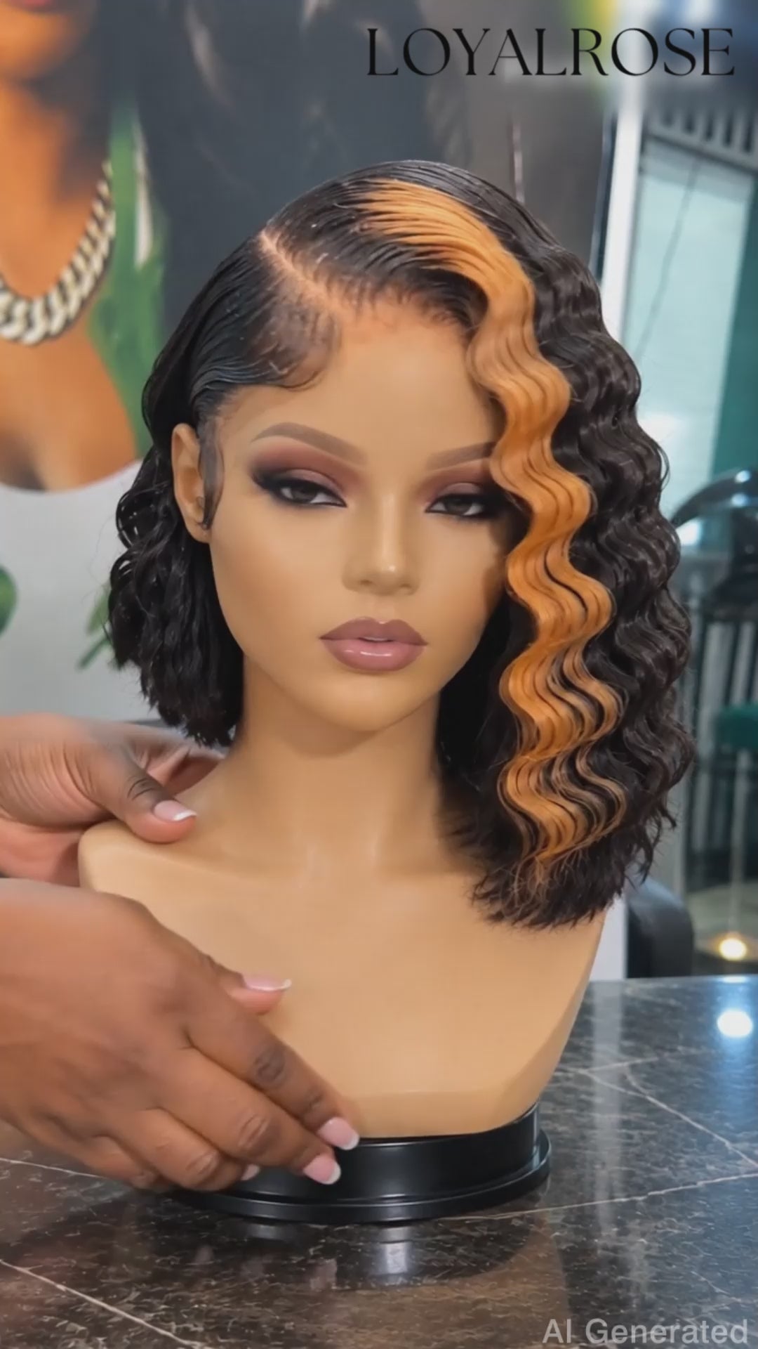 Loyalrose Bob Wig Deep wave Black mix brown color frontal lace 13x4 Glueless 100% Human Hair asymmetrical style