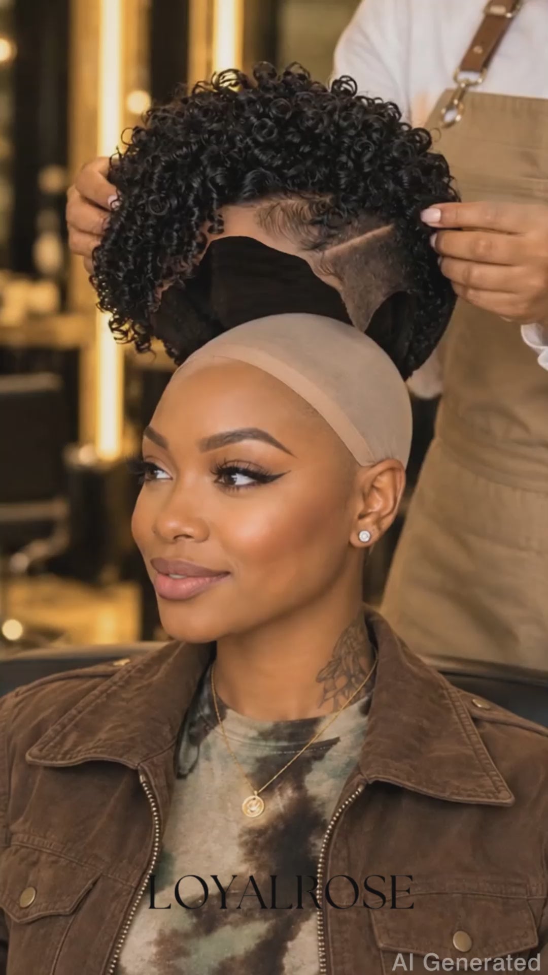 Loyalrose Pixie wig Kinky Curly wave 6 inches Black with bang 100% human hair Glueless with Full lace TWA with Fade and Hard Part style 37