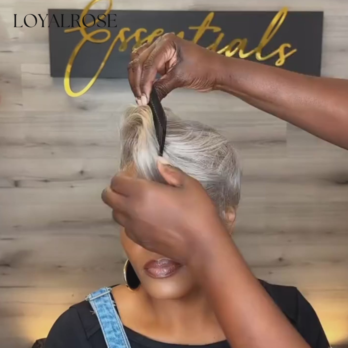 Loyalrose Salt & Pepper Elegant Pixie Short Cut Wig side part Lace Front 100% Human Hair Glueless style 2
