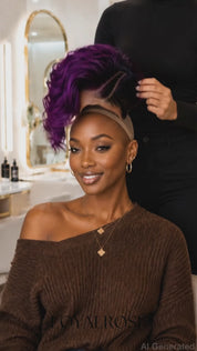 Loyalrose Pixie body wave wig Black&Purple color Side part Full lace 100% Human Hair with Design Cut