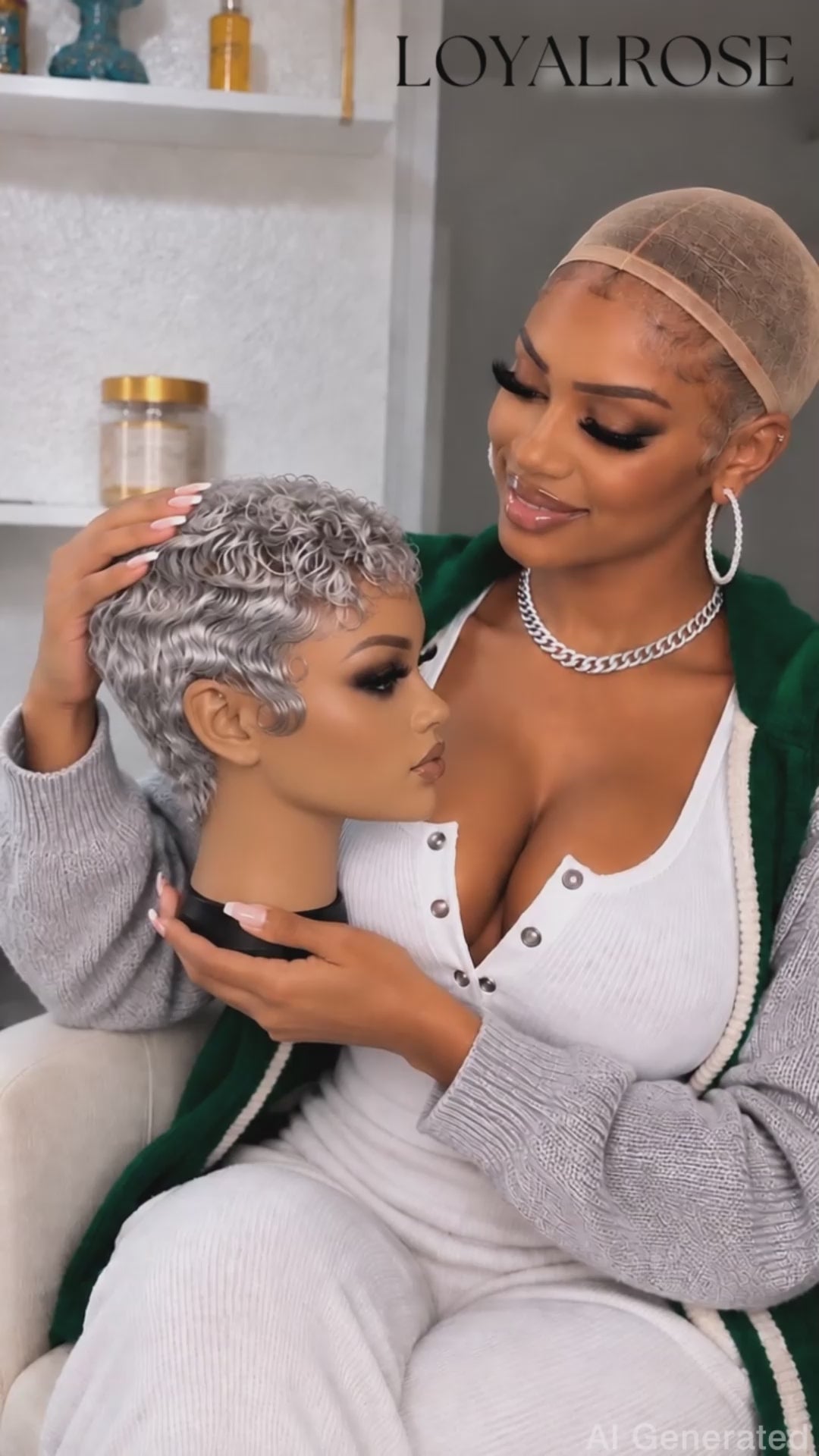 Loyalrose Salt & Pepper Pixie Short Cut Wig Side part Lace closure 7*5 100% Human Hair Glueless style 6