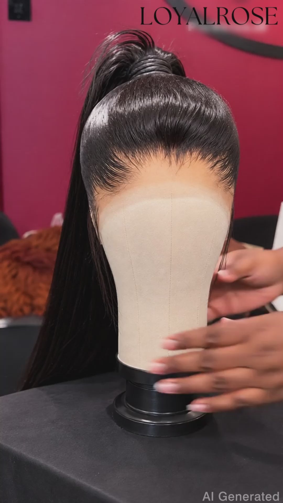 Loyalrose Pre-styled wig Body wave frontal lace 360 free part Black color without glue with Ponytail 26 inches