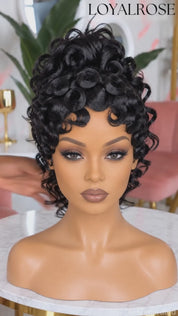 Loyalrose Black curly Ponytail Wig 100% human hair Glueless Machine Made