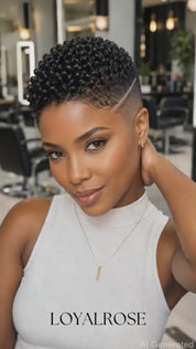 Loyalrose Pixie wig Afro curl 6 inches Black 100% human hair Glueless with Full lace TWA with Fade and Hard Part style 33
