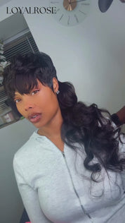 Loyalrose Black Bangs Long Mullet Wig 100% human hair Glueless Machine Made style 2