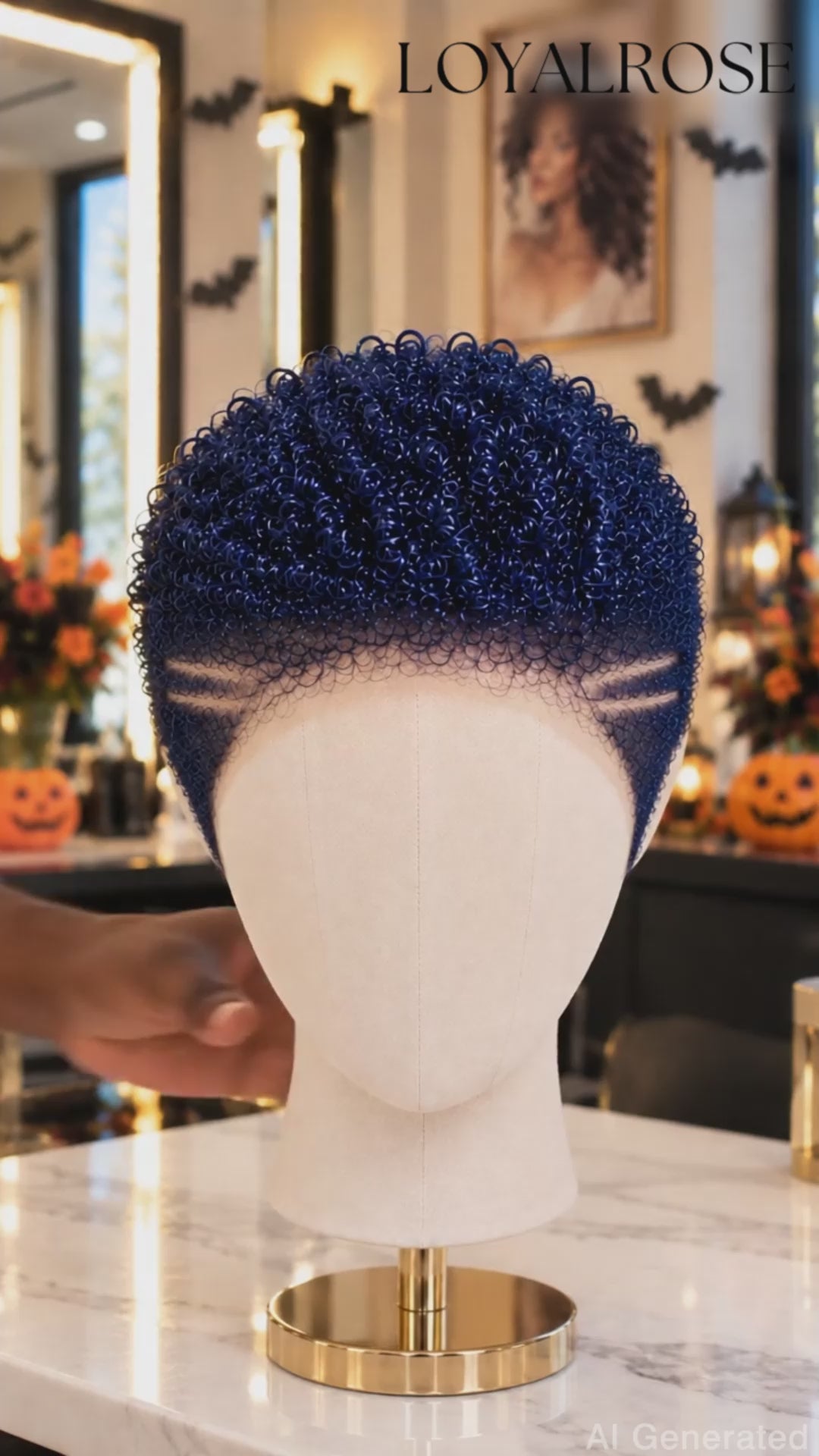 Loyalrose Pixie wig Afro Lowcut 8 inches Deep blue 100% human hair side part Glueless with Full lace TWA with Fade and Hard Part style 54
