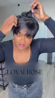 Loyalrose Black Straight Pixie Cut with Bangs with closure lace 4*4 100% human hair Glueless Style 4