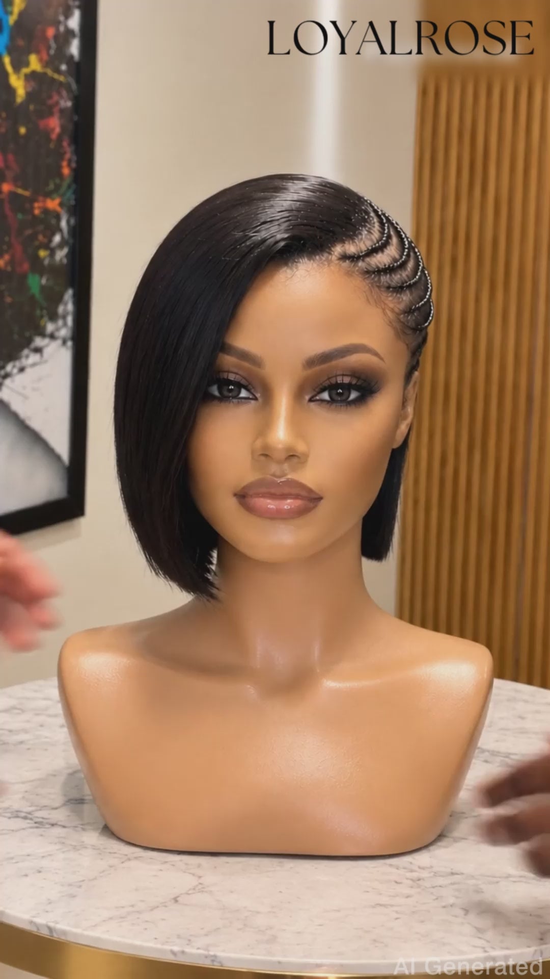 Loyalrose Bob Braided wig full lace black color side part Pre-styled without glue Asymmetrical style