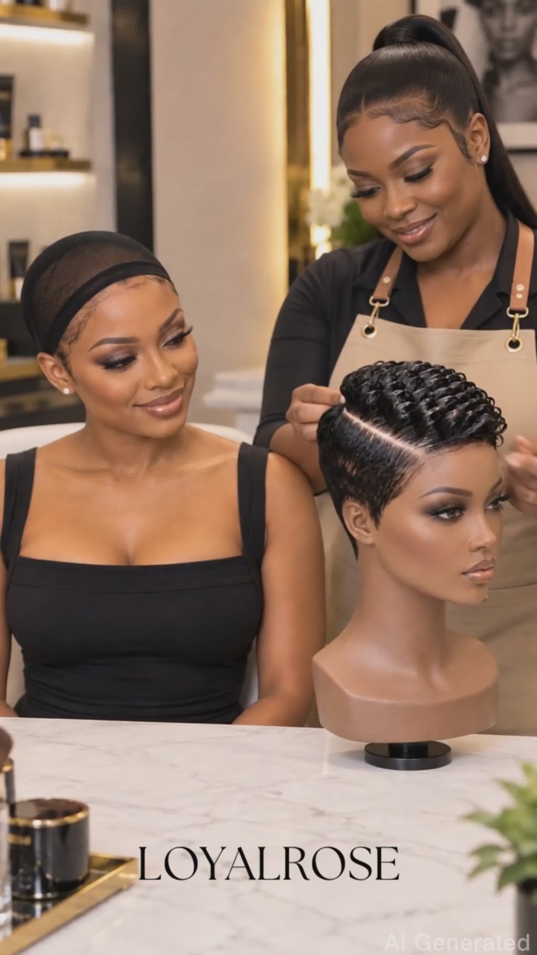 Loyalrose Pixie wig Curly wave 6 inches Black 100% human hair Glueless with Full lace TWA with Fade and Hard Part style 40