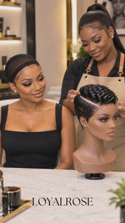 Loyalrose Pixie wig Curly wave 6 inches Black 100% human hair Glueless with Full lace TWA with Fade and Hard Part style 40