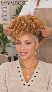 Loyalrose Pixie wig Kinky Curly 8 inches Blond mix brown 100% human hair Glueless machine made