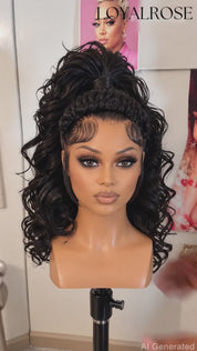 Loyalrose Pre-styled wig Body wave frontal lace 360 free part Black color without glue with Braid and Ponytail 20 inches