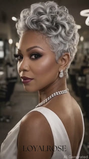 Loyalrose Salt & Pepper Pixie Short Cut Wig free part Lace closure 7*5 100% Human Hair Glueless style 3