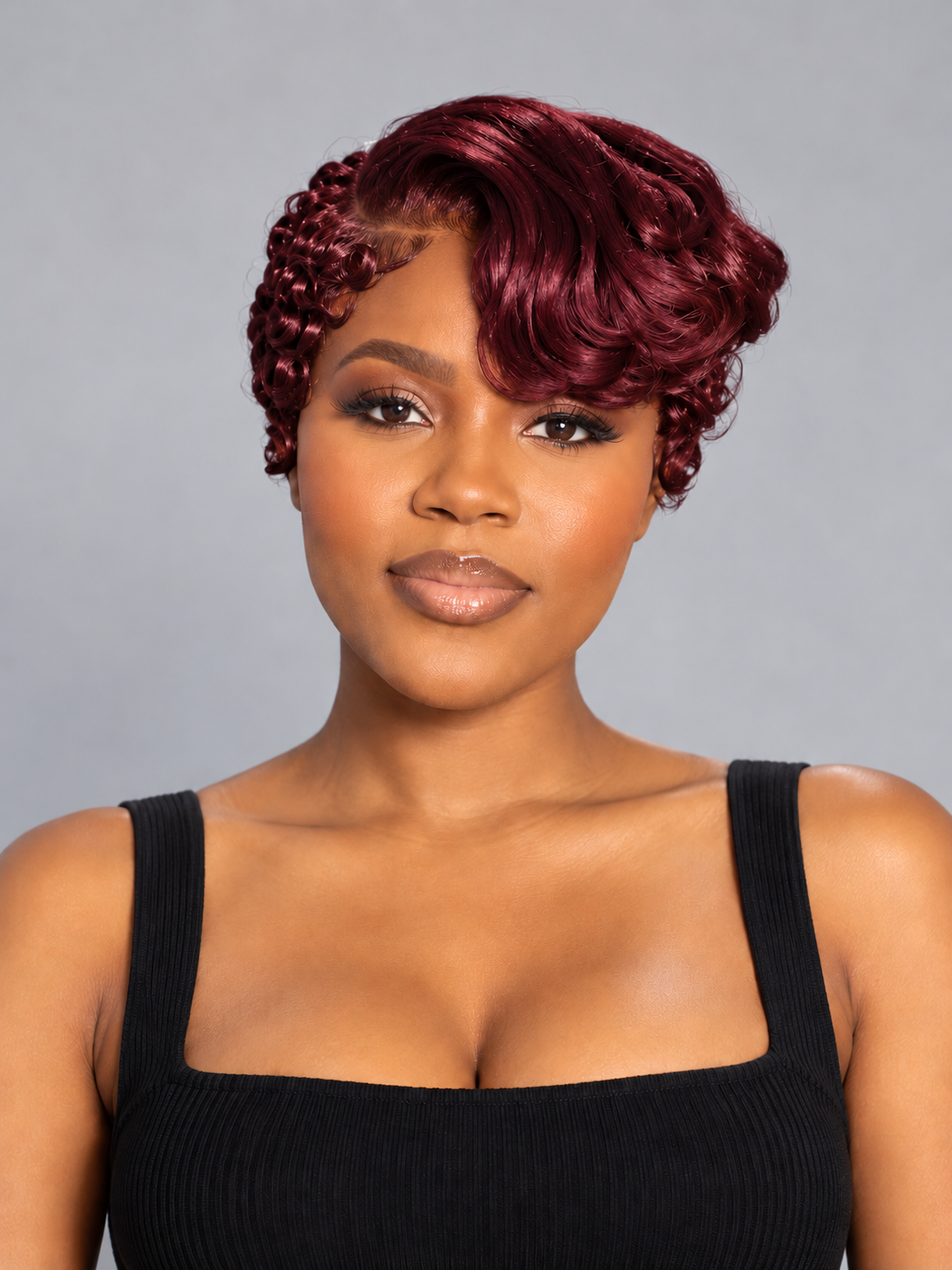 Loyalrose Pixie wig Finger wave 8 inches Side part Multicolors 100% human hair Glueless frontal lace 13*4 With bang