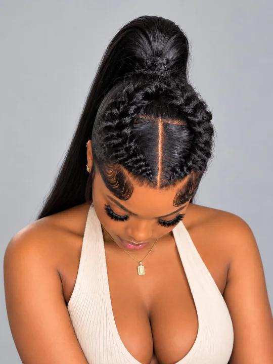 Loyalrose Pre-styled wig Braided Straight lace 360 Black color without glue 20-30 inches